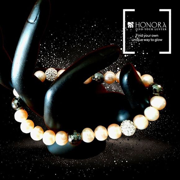 HONORA Freshwater Pearl, Pave Crystal Sparkle Beads Bracelet CITY WEDDING STYLE! - Picture 1 of 4